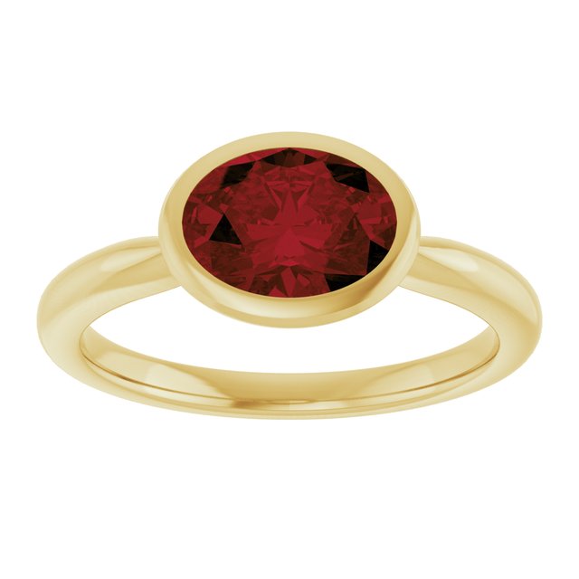 14K Yellow Gold Oval 8 X 6 Mm Polished Natural Mozambique Garnet Ring, Size 7