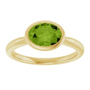 14K Yellow Gold Natural Peridot Oval 8 X 6 Mm Polished Natural Peridot Ring Size 7
