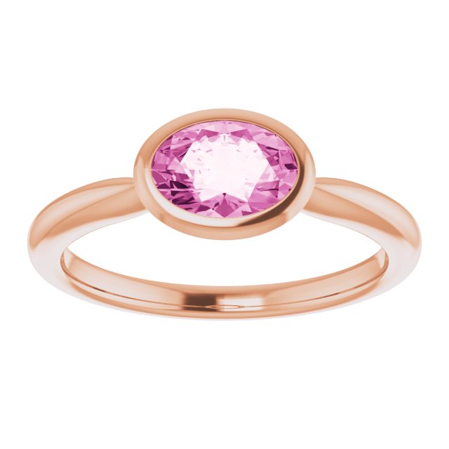 14K Yellow Or Rose Gold Oval 7 X 5 Mm Polished Lab-Grown Pink Sapphire Ring, Size 7