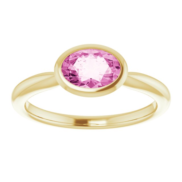 14K Yellow Or Rose Gold Oval 7 X 5 Mm Polished Lab-Grown Pink Sapphire Ring, Size 7