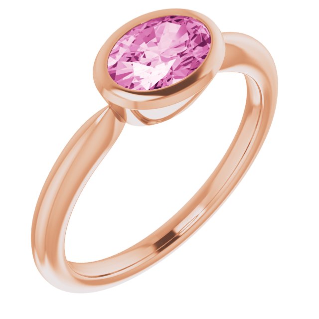 14K Yellow Or Rose Gold Oval 7 X 5 Mm Polished Lab-Grown Pink Sapphire Ring, Size 7