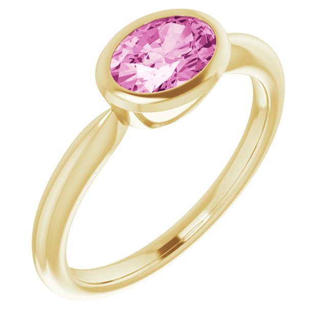 14K Yellow Or Rose Gold Oval 7 X 5 Mm Polished Lab-Grown Pink Sapphire Ring, Size 7