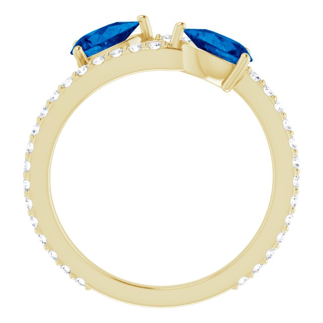 14K Yellow Gold Pear 6 X 4 Mm Polished Lab-Grown Blue Sapphire And 1/3 Ctw Natural Diamond Ring, Size 7