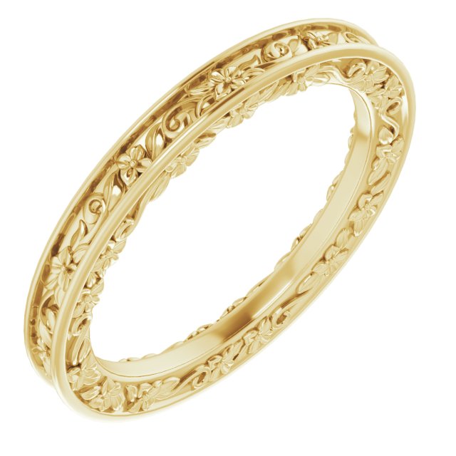 14K Yellow Gold Gold Polished Floral Standard-Fit Band, Size 7.5
