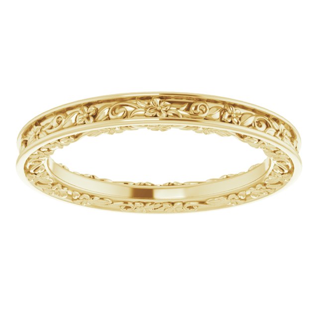 14K Yellow Gold Gold Polished Floral Standard-Fit Band, Size 7.5