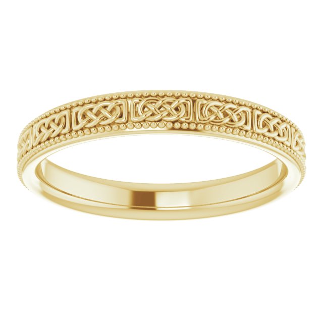 14K White Or Yellow Gold 3 Mm Polished Milgrain Celtic-Inspired Standard-Fit Band, Size 6.5