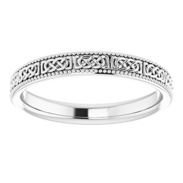 14K White Or Yellow Gold 3 Mm Polished Milgrain Celtic-Inspired Standard-Fit Band, Size 6.5
