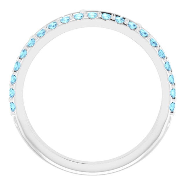 14K White Gold Round 1.5 Mm Polished Natural Aquamarine Stackable Cross Ring, Size 7