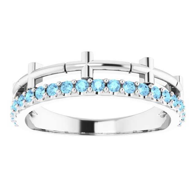 14K White Gold Round 1.5 Mm Polished Natural Aquamarine Stackable Cross Ring, Size 7