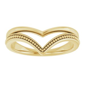 14K Yellow Gold Polished Beaded V Ring Size 7
