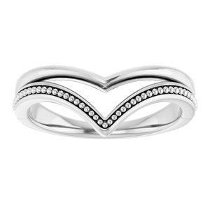 Sterling Silver Polished Beaded V Ring Size 7