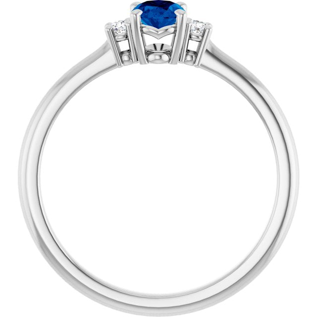 14K White Gold Oval 6 X 4 Mm Polished Lab-Grown Blue Sapphire And .04 Ctw Natural Diamond Ring, Size 7