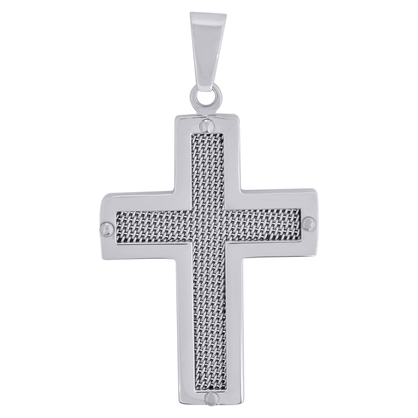 Stainless Steel Mens Mesh Cross Religious Charm Pendant