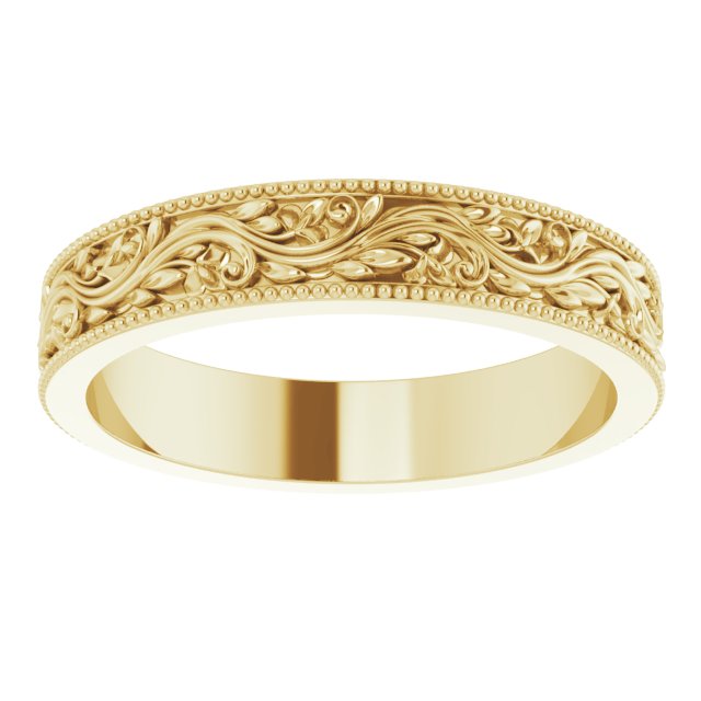 14K Yellow Or Rose Gold 4 Mm Polished Milgrain Edge Sculptural Standard Fit Band, Size 7