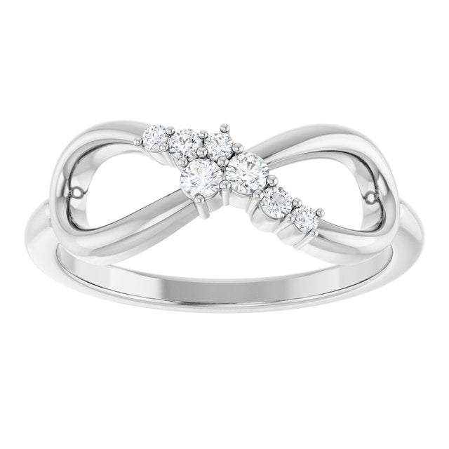 14K White Gold Round Polished 1/8 Ctw Natural Diamond Infinity-Inspired Ring, Size 7