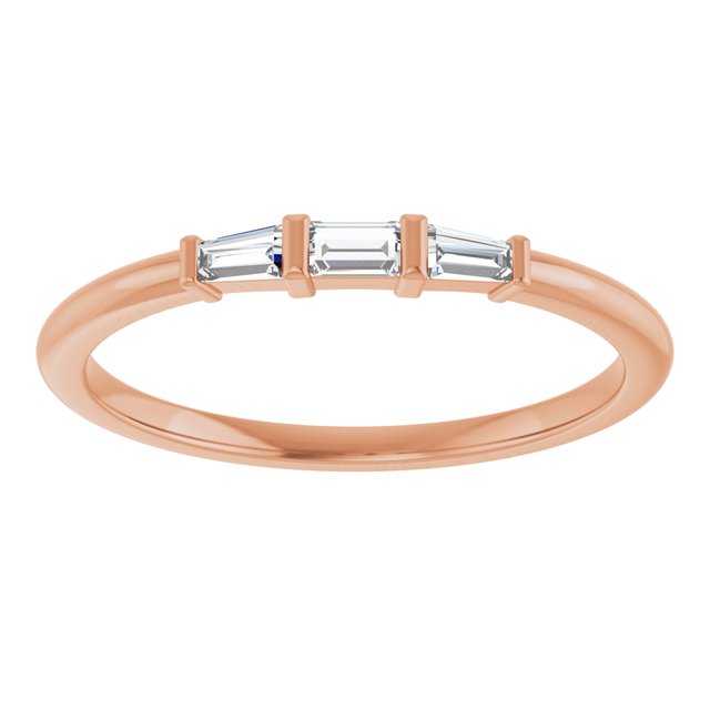 14K Yellow Or Rose Gold Straight Baguette 3 X 1.75 Mm Polished 1/6 Ctw Natural Diamond Stackable Ring, Size 7