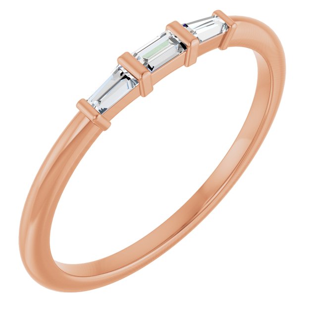 14K Yellow Or Rose Gold Straight Baguette 3 X 1.75 Mm Polished 1/6 Ctw Natural Diamond Stackable Ring, Size 7