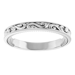 14K White Gold Round All Sizes Polished Vintage-Inspired Matching Band