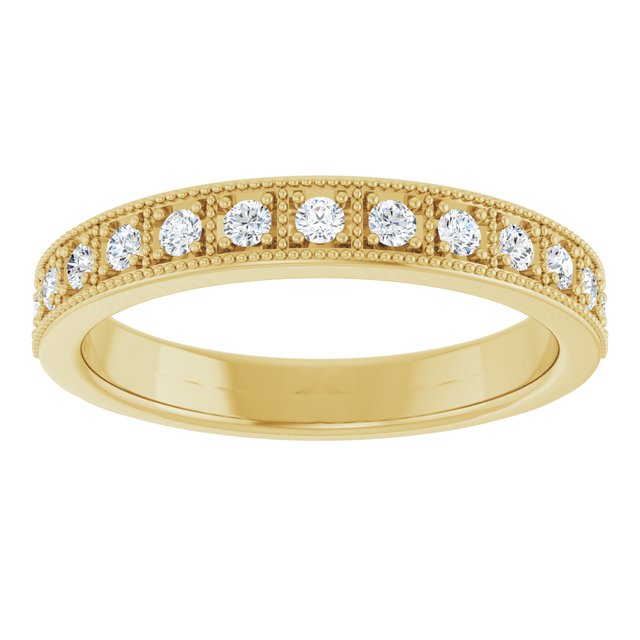 14K Yellow Gold Round 1.7 Mm Polished 1/4 Ctw Natural Diamond Milgrain Anniversary Band, Size 7
