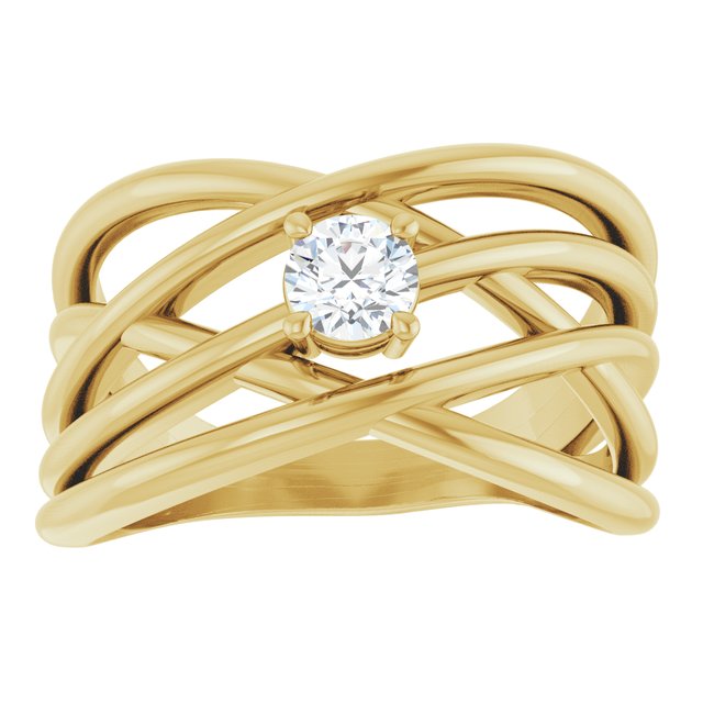 14K Yellow Or Rose Gold Round 4.1 Mm Polished 1/4 Ct Natural Diamond Criss-Cross Ring, Size 7