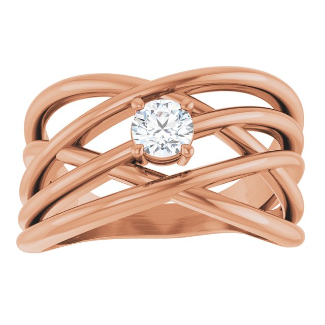 14K Yellow Or Rose Gold Round 4.1 Mm Polished 1/4 Ct Natural Diamond Criss-Cross Ring, Size 7