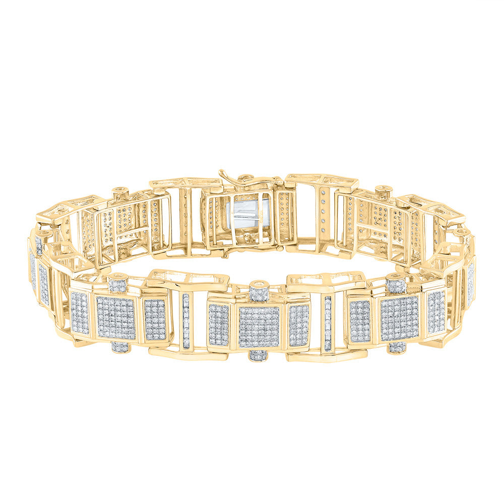 10K Yellow Gold Mens Round Diamond Big Look Link Bracelet 2-3/4 Cttw