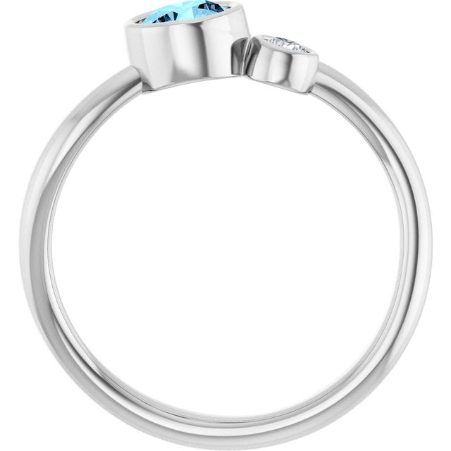 Sterling Silver Round 5 Mm Polished Natural Aquamarine And .06 Ct Natural Diamond Ring, Size 7