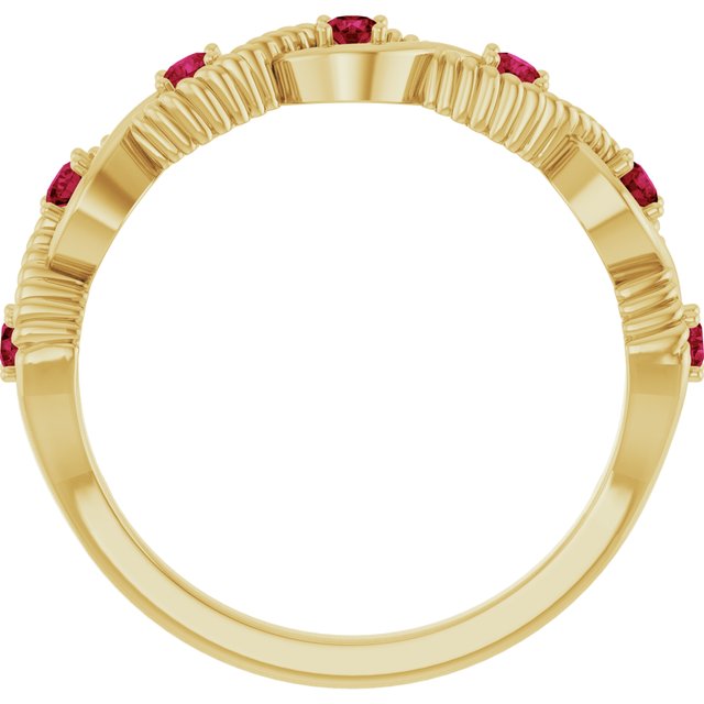 14K Yellow Gold Round 2 Mm Polished Natural Ruby Stackable Ring, Size 7