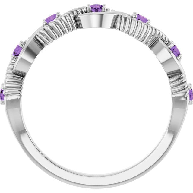 14K White Gold Round 2 Mm Polished Natural Amethyst Stackable Ring, Size 7