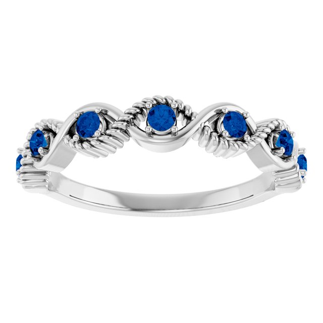 14K White Gold Round 2 Mm Polished Natural Blue Sapphire Stackable Ring, Size 7