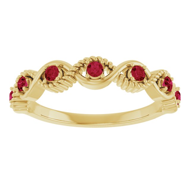 14K Yellow Gold Round 2 Mm Polished Natural Ruby Stackable Ring, Size 7