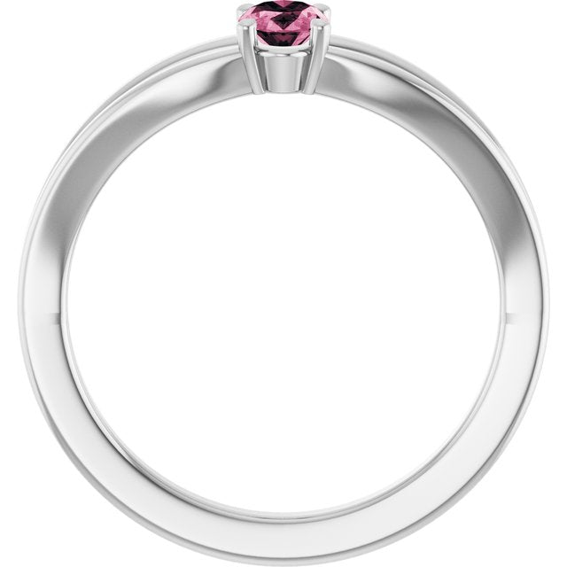 14K White Gold Oval 5 X 3 Mm Polished Natural Pink Tourmaline Youth Ring, Size 3
