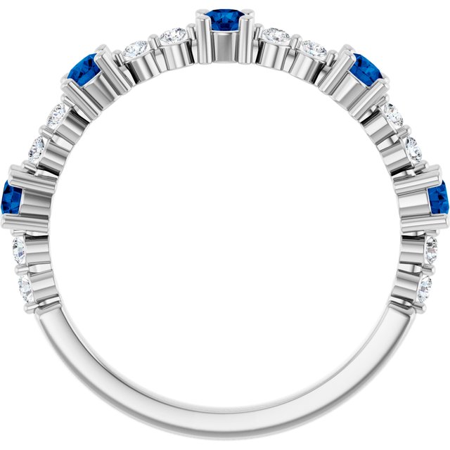 14K White Gold Round 2.5 Mm Polished Natural Blue Sapphire And 1/6 Ctw Natural Diamond Stackable Ring, Size 7