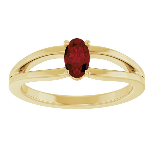 14K Yellow Gold Oval 5 X 3 Mm Polished Natural Mozambique Garnet Youth Ring, Size 3