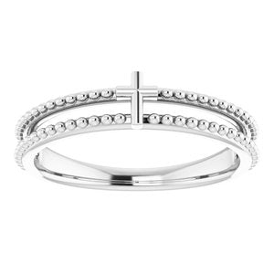 14K White Gold Polished Stackable Milgrain Cross Ring Size 7