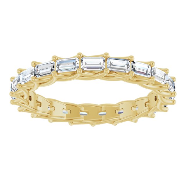 14K Yellow Gold Straight Baguette 3 X 1.5 Mm Si2-Si3, G-H Polished 9/10 Ctw Natural Diamond Eternity Band, Size 7