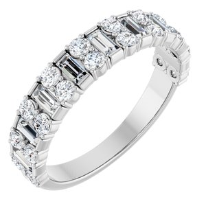 14K White Gold Straight Baguette 3 X 1.5 Mm Polished 9/10 Ctw Natural Diamond Anniversary Band Size 7