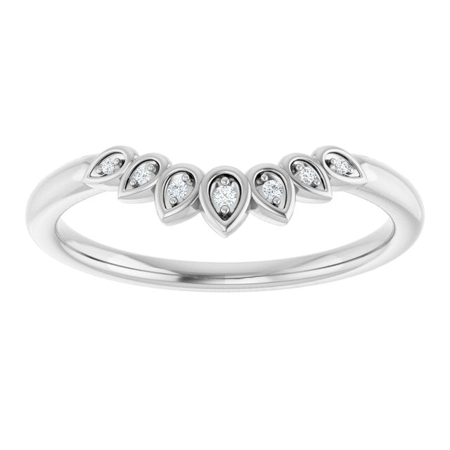 14K White Or Rose Gold Round Polished .025 Ctw Natural Diamond Floral Contour Band, Size 7