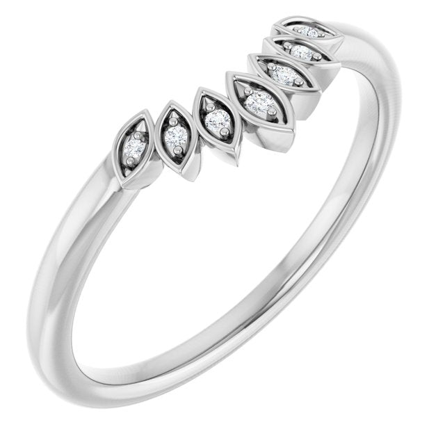 14K White Gold Round Polished .025 Ctw Natural Diamond Floral Contour Band, Size 7