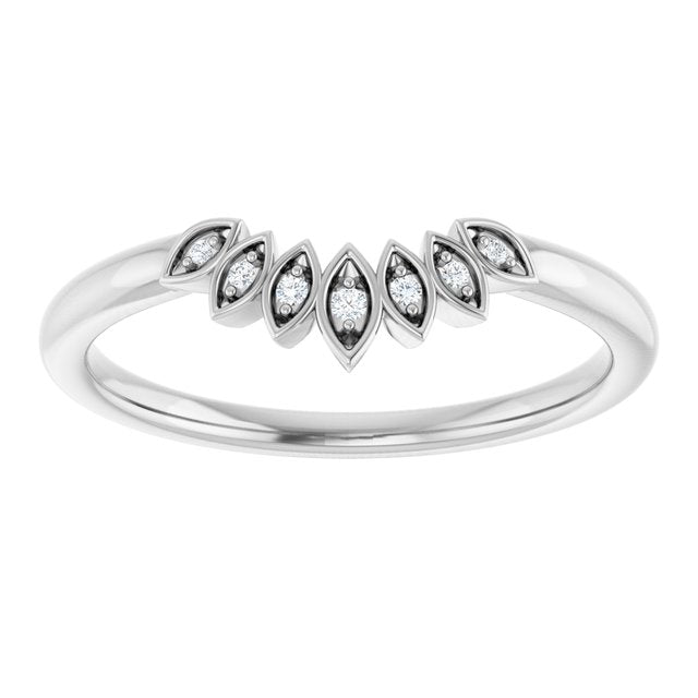 14K White Gold Round Polished .025 Ctw Natural Diamond Floral Contour Band, Size 7