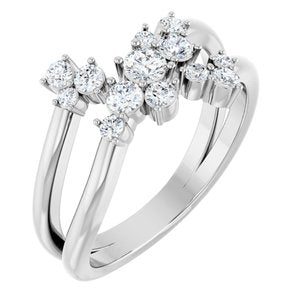 14K White Gold Round Polished 1/2 Ctw Natural Diamond Cluster Bypass Ring Size 7