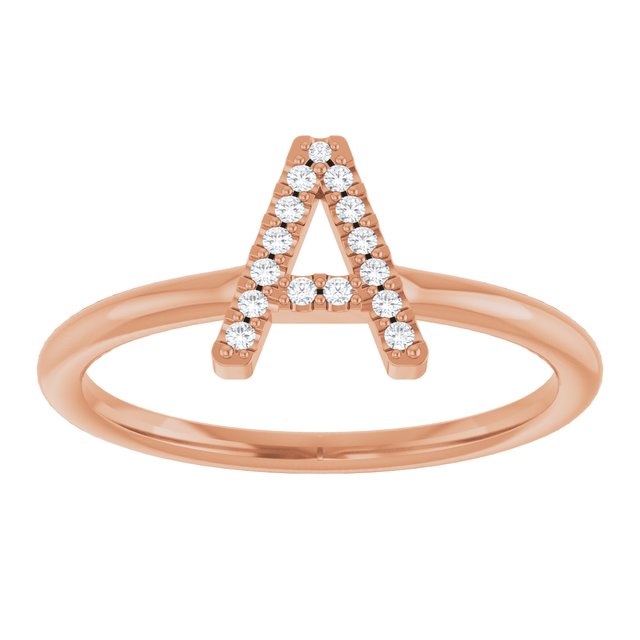 14K Yellow Or White Or Rose Gold Round I1, G-H Polished Natural Diamond Intial A Ring, Size 7