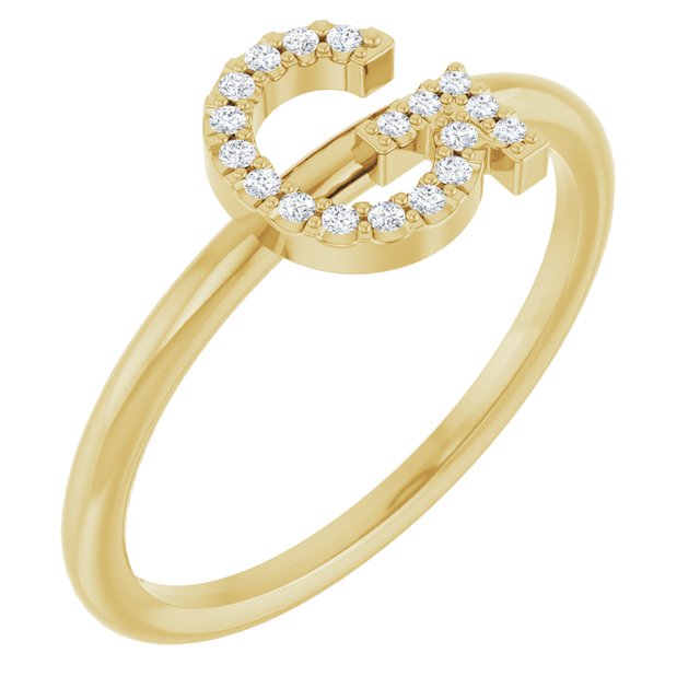 14K Yellow Or White Or Rose Gold Round I1, G-H Polished Natural Diamond Intial A Ring, Size 7