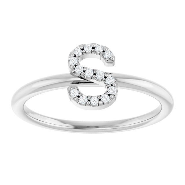 14K Yellow Or White Or Rose Gold Round I1, G-H Polished Natural Diamond Intial A Ring, Size 7