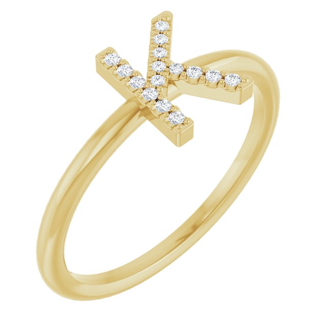14K Yellow Or White Or Rose Gold Round I1, G-H Polished Natural Diamond Intial A Ring, Size 7