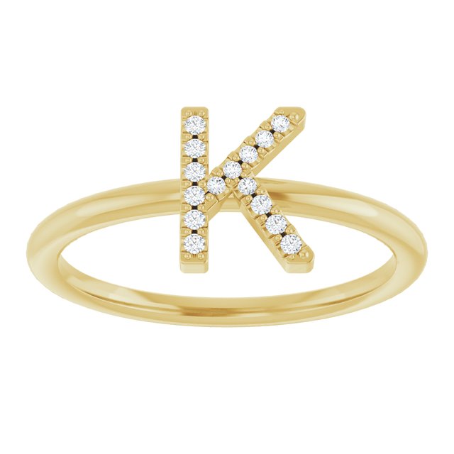 14K Yellow Or White Or Rose Gold Round I1, G-H Polished Natural Diamond Intial A Ring, Size 7