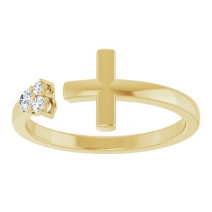 14K Yellow Gold Round 2.5 Mm 1/10 Ctw Natural Diamond Negative Space Cross Ring Size 7