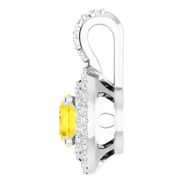 14K White Gold Round 5.5Mm I1, G-H Polished Natural Yellow Sapphire And 1/4 Ctw Natural Diamond Pendant