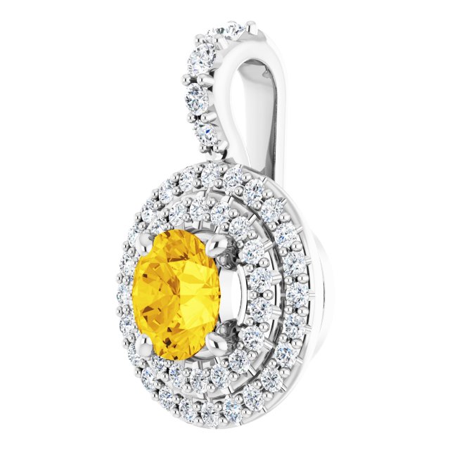 14K White Gold Round 5.5Mm I1, G-H Polished Natural Yellow Sapphire And 1/4 Ctw Natural Diamond Pendant