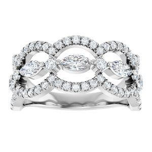 Platinum Marquise 5 X 2.5 Mm Polished 1 Ctw Natural Diamond Negative Space Anniversary Band Size 7